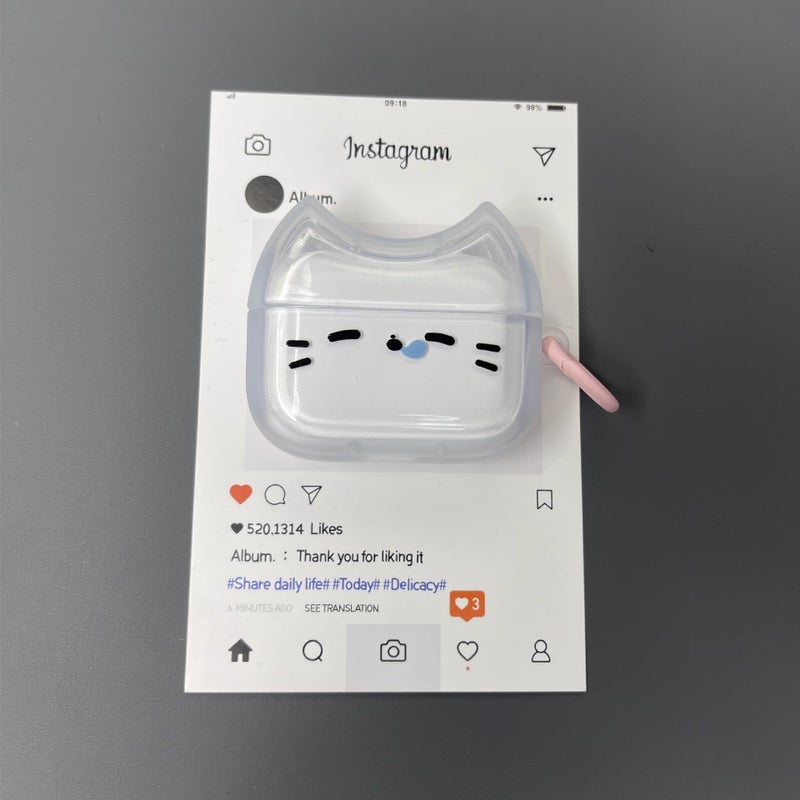 ELVRLA Transparent Clear Earphone Case for AirPods Pro, Cute Lovely Cat Face Soft TPU Silicone Case, Kitty AirPods Pro 2 Cover Protective Skin Shockproof Protector for iPod Earbuds -Sleeping Cat - Image 5