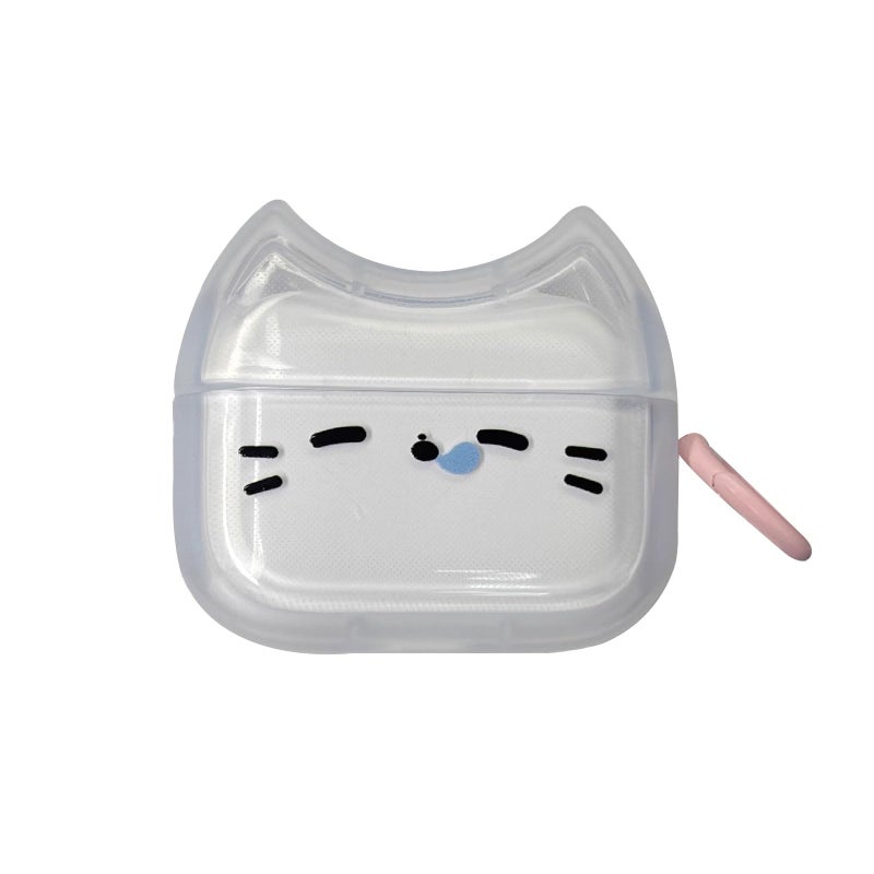 ELVRLA Transparent Clear Earphone Case for AirPods Pro, Cute Lovely Cat Face Soft TPU Silicone Case, Kitty AirPods Pro 2 Cover Protective Skin Shockproof Protector for iPod Earbuds -Sleeping Cat - Image 1