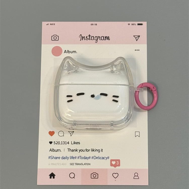 ELVRLA Transparent Clear Earphone Case for AirPods Pro, Cute Lovely Cat Face Soft TPU Silicone Case, Kitty AirPods Pro 2 Cover Protective Skin Shockproof Protector for iPod Earbuds -Sleeping Cat - Image 2