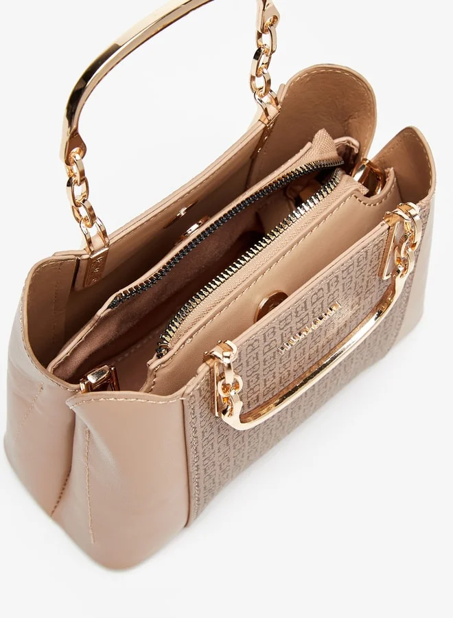 Flora Bella By Shoexpress Monogram Print Tote Bag with Zip Closure and Adjustable Strap