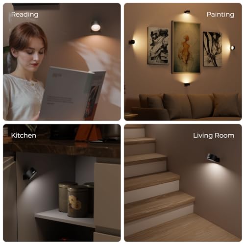 Xech Rechargeable Magnetic Wall Light | Stick-On or Screw Mount | Touch Control LED Lamp | 3 Brightness Levels | USB-C Warm White Light | Rotatable Detachable Head (Magmount) (Black) - Image 3
