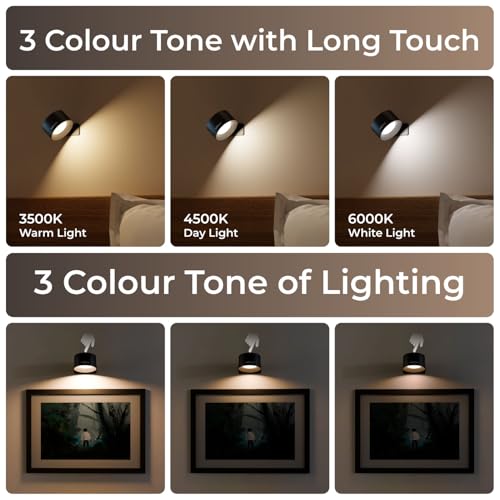 Xech Rechargeable Magnetic Wall Light | Stick-On or Screw Mount | Touch Control LED Lamp | 3 Brightness Levels | USB-C Warm White Light | Rotatable Detachable Head (Magmount) (Black) - Image 5