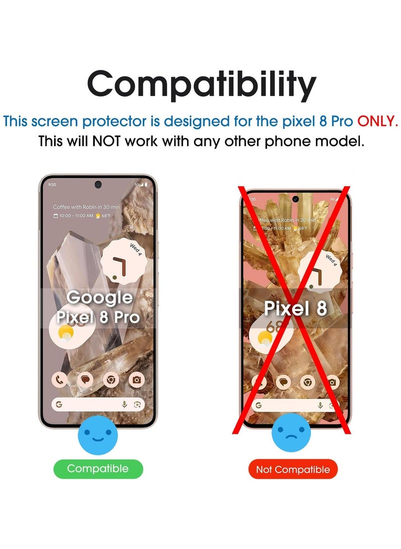 Amfilm amFilm 3+1 Pack for Google Pixel 8 Pro Screen Protector 6.7" Tempered Glass, Ultrasonic Fingerprint Compatible, with Easy Installation Frame, Anti Scratch, Bubbles-Free, Case Friendly  - Image 2
