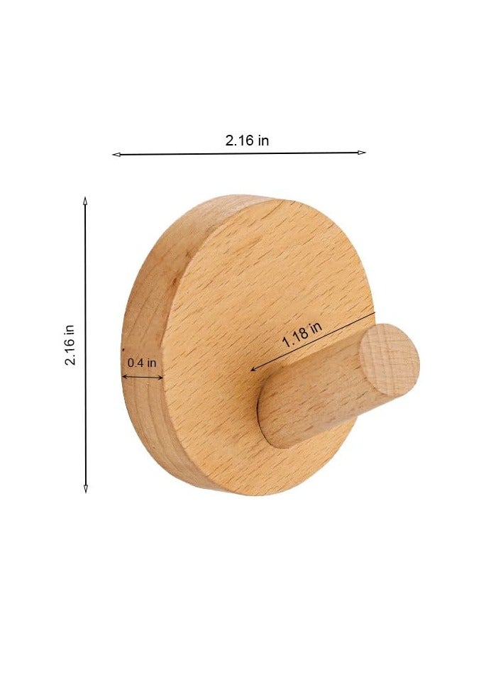 MIXDE Wooden Hooks - Wall Mounted Hooks, 6Pcs Double Sided Adhesive Hooks, Suitable For Hanging Coats, Hats, Keys And Other Items Behind Doors, In Bathrooms, At The Entrance, Etc. (Beech Round)  - Image 2