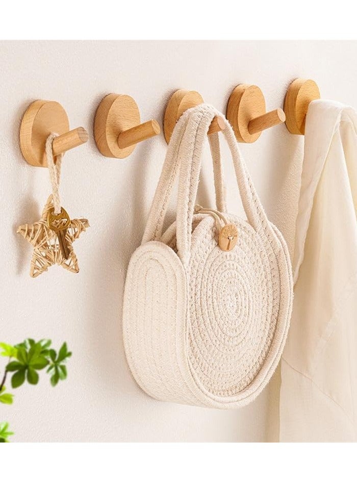 MIXDE Wooden Hooks - Wall Mounted Hooks, 6Pcs Double Sided Adhesive Hooks, Suitable For Hanging Coats, Hats, Keys And Other Items Behind Doors, In Bathrooms, At The Entrance, Etc. (Beech Round)  - Image 3
