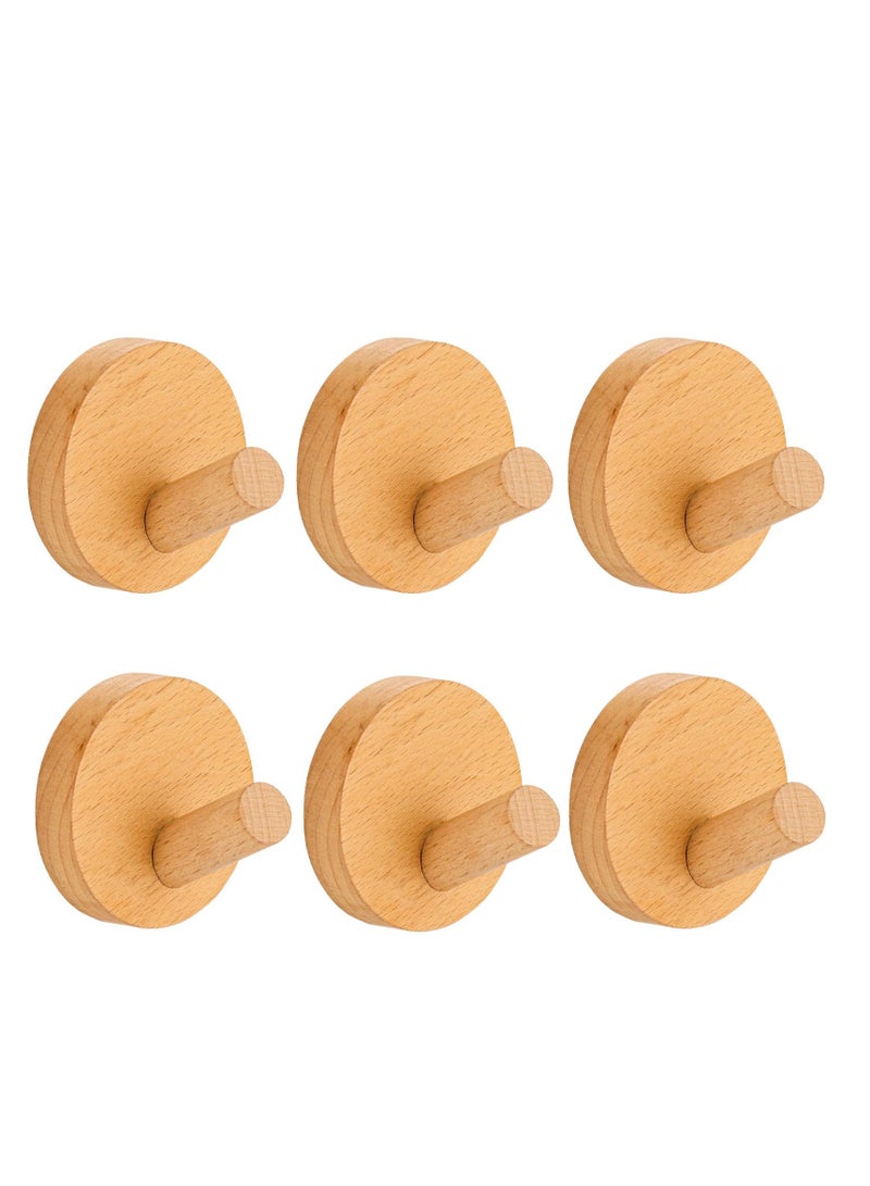 MIXDE Wooden Hooks - Wall Mounted Hooks, 6Pcs Double Sided Adhesive Hooks, Suitable For Hanging Coats, Hats, Keys And Other Items Behind Doors, In Bathrooms, At The Entrance, Etc. (Beech Round)  - Image 1