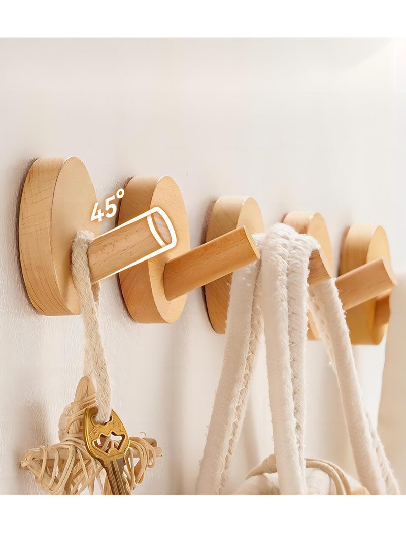 MIXDE Wooden Hooks - Wall Mounted Hooks, 6Pcs Double Sided Adhesive Hooks, Suitable For Hanging Coats, Hats, Keys And Other Items Behind Doors, In Bathrooms, At The Entrance, Etc. (Beech Round)  - Image 4