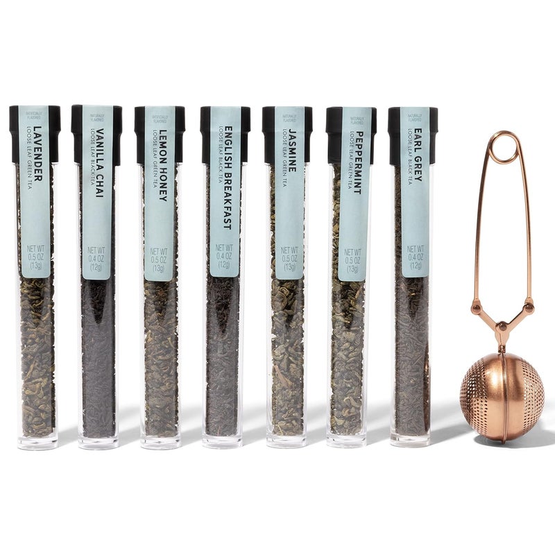 Thoughtfully Gourmet, Tea Therapy Infusion Gift Set, 7 Unique Flavors and Reusable Copper Ball Infuser, Loose Leaf Tea Set Flavors Include Peppermint, Jasmine, Vanilla Chai and More, Set of 7 - Image 3