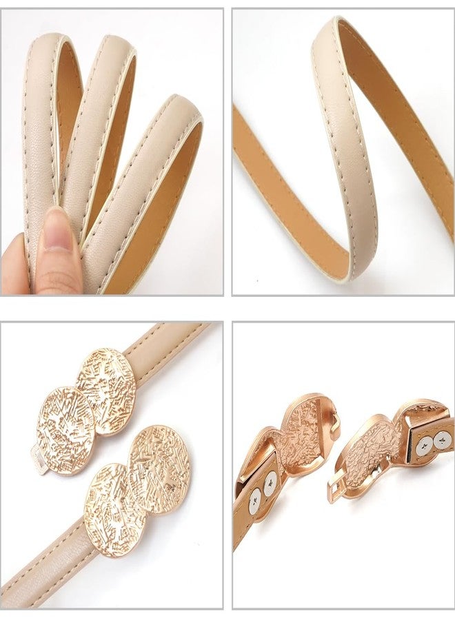 BAOKELAN Women Skinny Belts Thin PU Leather Waist Belt for Dresses Jeans with Gold Buckle Beige 100cm - Image 5