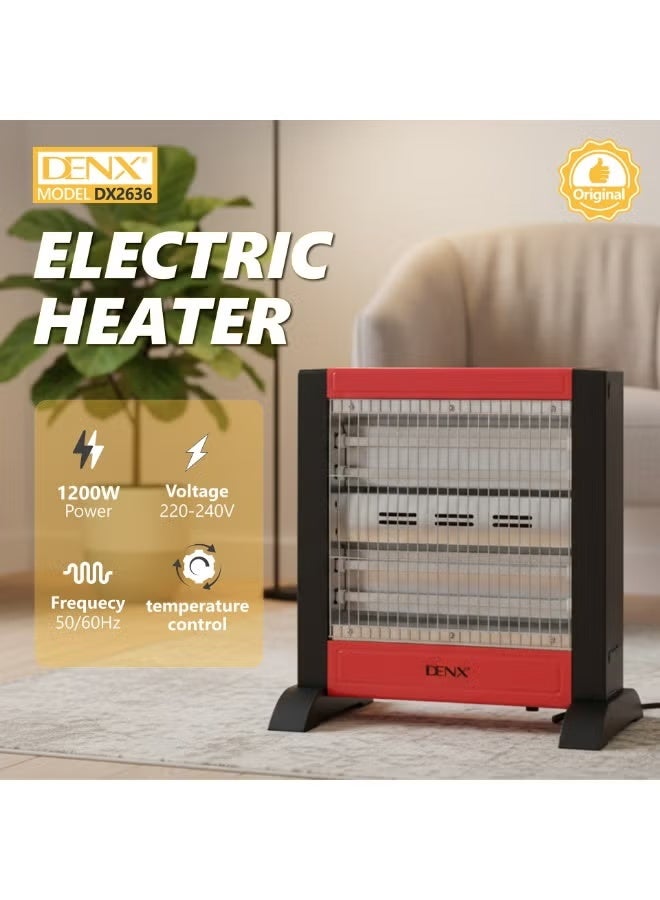 دينكس دفاية كهربائية مع 4 شمعات جهة واحدة 1200 واط متنقلة مع مفتاح تحكم بالحرارة , مدفأة كهربائية، وضعين تسخين مع حماية من الحرارة الزائدة، سخان كهربائي مع شبكة حماية، توزيع حرارة متوازن DX2636 - Image 1