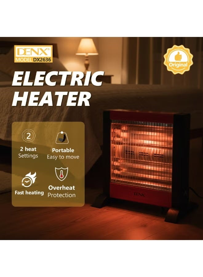 دينكس دفاية كهربائية مع 4 شمعات جهة واحدة 1200 واط متنقلة مع مفتاح تحكم بالحرارة , مدفأة كهربائية، وضعين تسخين مع حماية من الحرارة الزائدة، سخان كهربائي مع شبكة حماية، توزيع حرارة متوازن DX2636 - Image 3