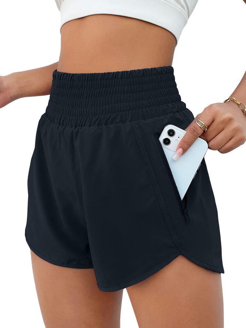 BMJL Women's Athletic Shorts High Waisted Running Short Pocket 2.5" Sporty Shorts Gym Elastic Workout Shorts(M,DarkBlue) - Image 1