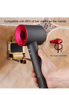 Excefore Foldable Hair Dryer Hanger, Blow Dryer Wall Mount Made of Aluminum Alloy, Adhesive Bathroom Hair Blow Dryer Organizer, Bathroom Hair Dryer Holder with Mounting Accessories (Gold)  - Image 2