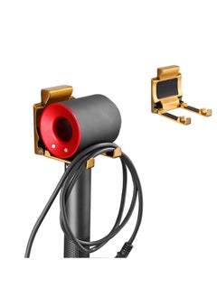 Excefore Foldable Hair Dryer Hanger, Blow Dryer Wall Mount Made of Aluminum Alloy, Adhesive Bathroom Hair Blow Dryer Organizer, Bathroom Hair Dryer Holder with Mounting Accessories (Gold)  - Image 1