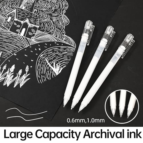 GETHPEN White Gel Pens,0.6/1.0mm Fine Point Gel Ink Pens,Opaque White Ink Pens for Black Paper Drawing, Sketching, Illustration, Card Making, Bullet Journaling,Pack of 6 - Image 2