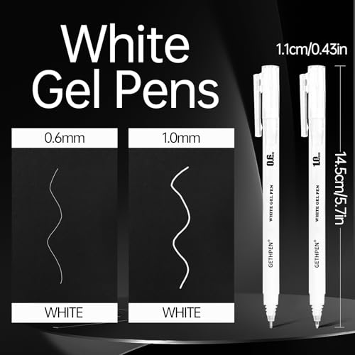 GETHPEN White Gel Pens,0.6/1.0mm Fine Point Gel Ink Pens,Opaque White Ink Pens for Black Paper Drawing, Sketching, Illustration, Card Making, Bullet Journaling,Pack of 6 - Image 3