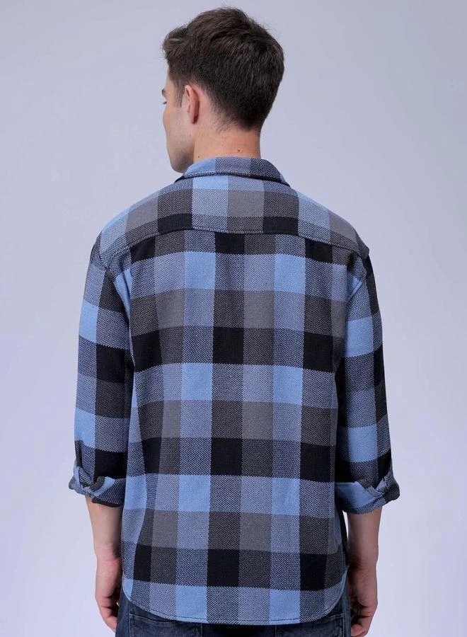 The Indian Garage Co Men Relaxed Fit Checkered Full Sleeves Cutaway Collar Resort Wear Shirt