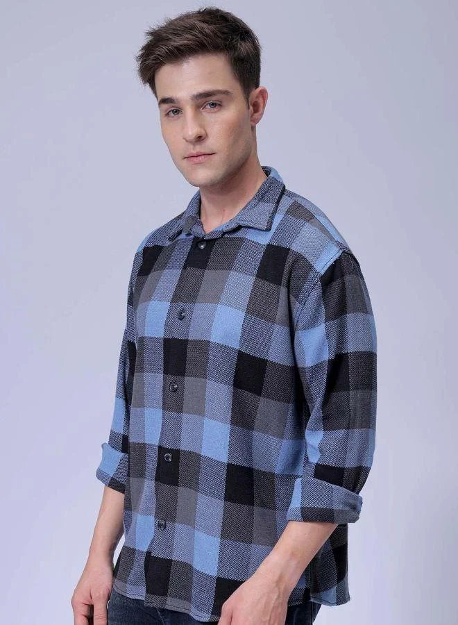 The Indian Garage Co Men Relaxed Fit Checkered Full Sleeves Cutaway Collar Resort Wear Shirt