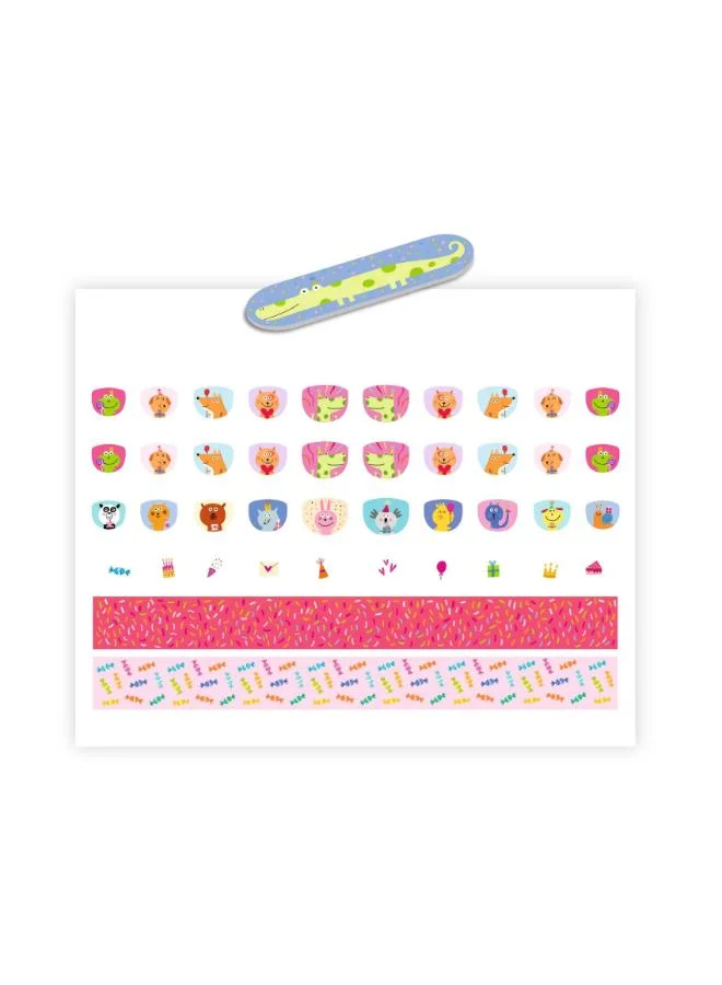 دجيكو Djeco Happy Birthday Nail Sticker Set, 120 Colourful Stickers with 2 Nail Files and Pattern Strips, Fun Manicure Activity for Kids, No Nail Polish, Creative Nail Art at Home