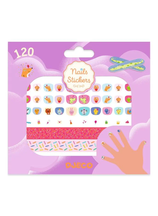 دجيكو Djeco Happy Birthday Nail Sticker Set, 120 Colourful Stickers with 2 Nail Files and Pattern Strips, Fun Manicure Activity for Kids, No Nail Polish, Creative Nail Art at Home