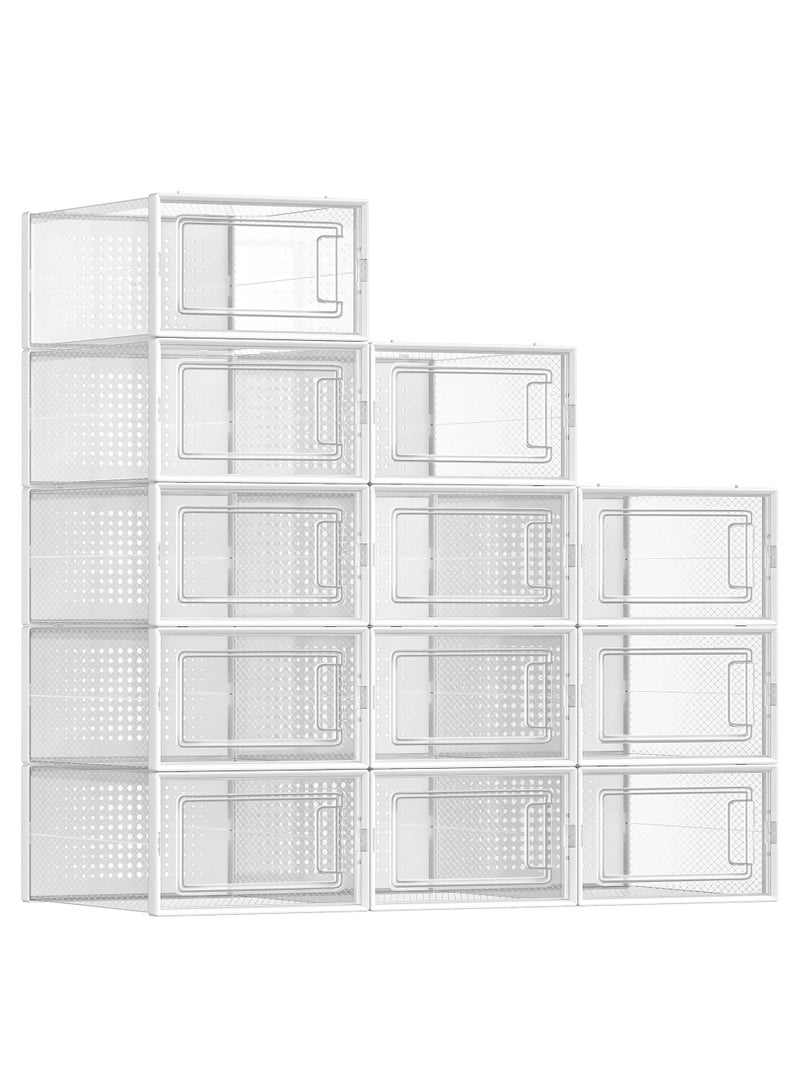 SONGMICS SONGMICS Shoe Boxes, Pack of 12 Stackable Shoe Storage Organizers, Foldable and Versatile for Sneakers, Fit up to US Size 8.5, Transparent and White ULSP12SWT 