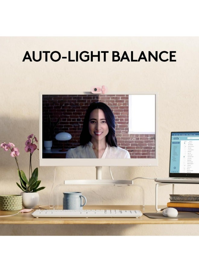Logitech Brio 100 Full HD Webcam for Meetings and Streaming, Auto-Light Balance, Integrated Privacy Shutter, Built-In Mic, USB-A, For Microsoft Teams, Google Meet, Zoom & More Rose - Image 4