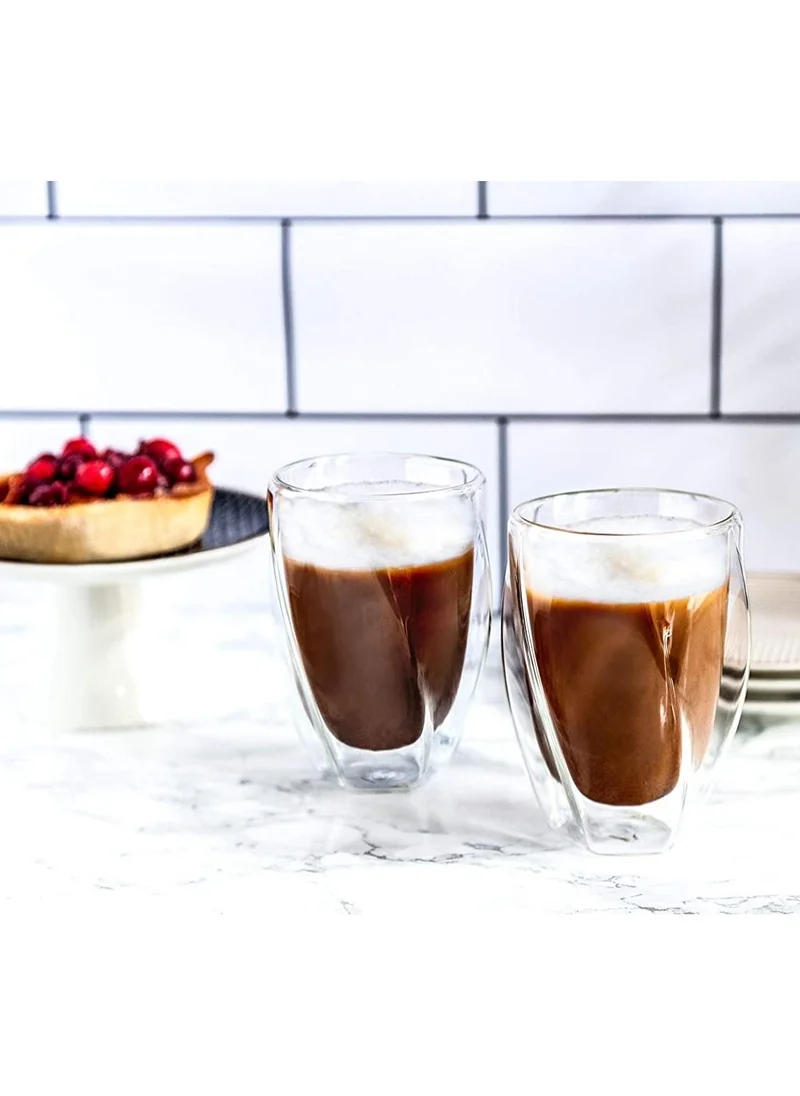 1Chase Double Wall Insulated Twist Glass Cups, Borosilicate Glass Tumblers For Coffee, Tea, Juice Set Of 2, 350 ML