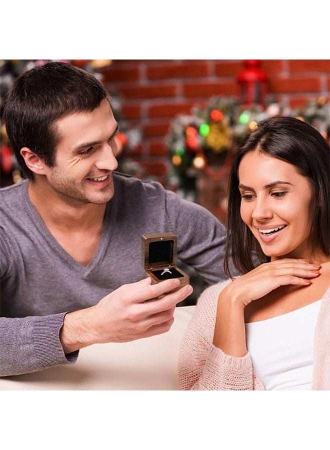 اتش واي علبة خاتم الخطوبة علبة خشبية للخواتم مع عرض مجوهرات من المخمل صندوق هدايا للقلائد والأقراط وتخزين العملات للعرض في عروض الخطوبة والزفاف والذكرى السنوية مربع بحجم 2.17 × 2.17 × 1.38 بوصة - Image 4