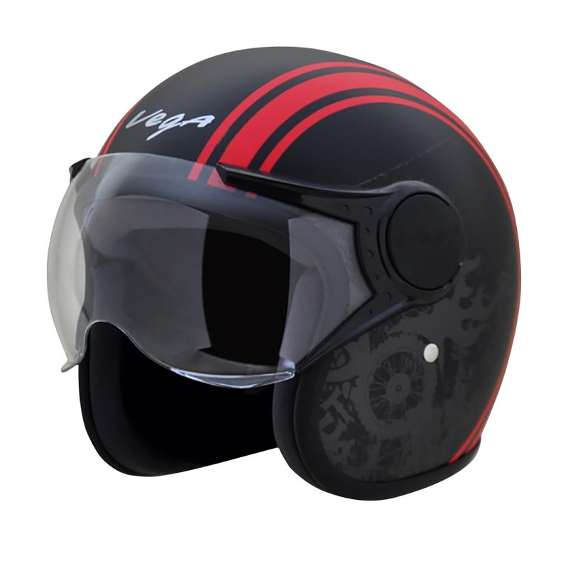 Vega Jet Old School EPS Open Face Helmet (Dull Black and Red, Large) - Image 2