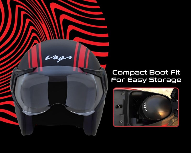 Vega Jet Old School EPS Open Face Helmet (Dull Black and Red, Large) - Image 5