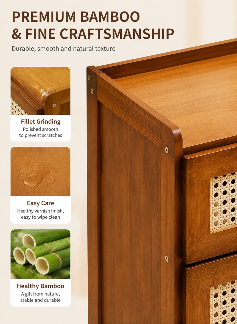 Monda 3-Tier Bamboo Bedside Table with Drawer | Boho Wooden Nightstand, Small Side Table for Bedroom Living Room, Space Saving Storage End Table - Image 3