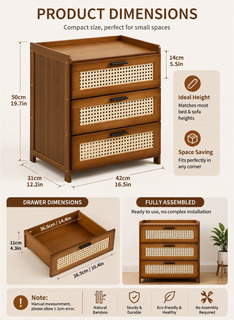 Monda 3-Tier Bamboo Bedside Table with Drawer | Boho Wooden Nightstand, Small Side Table for Bedroom Living Room, Space Saving Storage End Table - Image 5