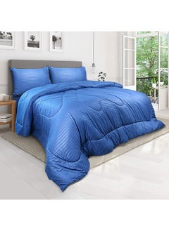 Hotel Linen Klub Down Alternative Comforter  Set -Ultra Soft Brushed Stripe Microfiber Fabric, 200GSM Soft Fibersheet Filling, Size : King  240 x 260cm , Color: Royal Blue  - Image 1