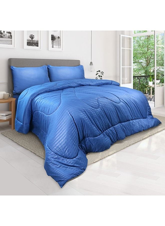 Hotel Linen Klub - Down Alternative Comforter  Set -Ultra Soft Brushed Stripe Microfiber Fabric, 200GSM Soft Fibersheet Filling, Size : King  240 x 260cm , Color: Royal Blue - Image 1