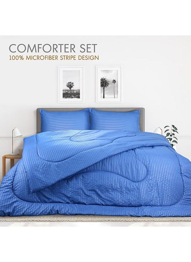 Hotel Linen Klub - Down Alternative Comforter  Set -Ultra Soft Brushed Stripe Microfiber Fabric, 200GSM Soft Fibersheet Filling, Size : King  240 x 260cm , Color: Royal Blue - Image 1