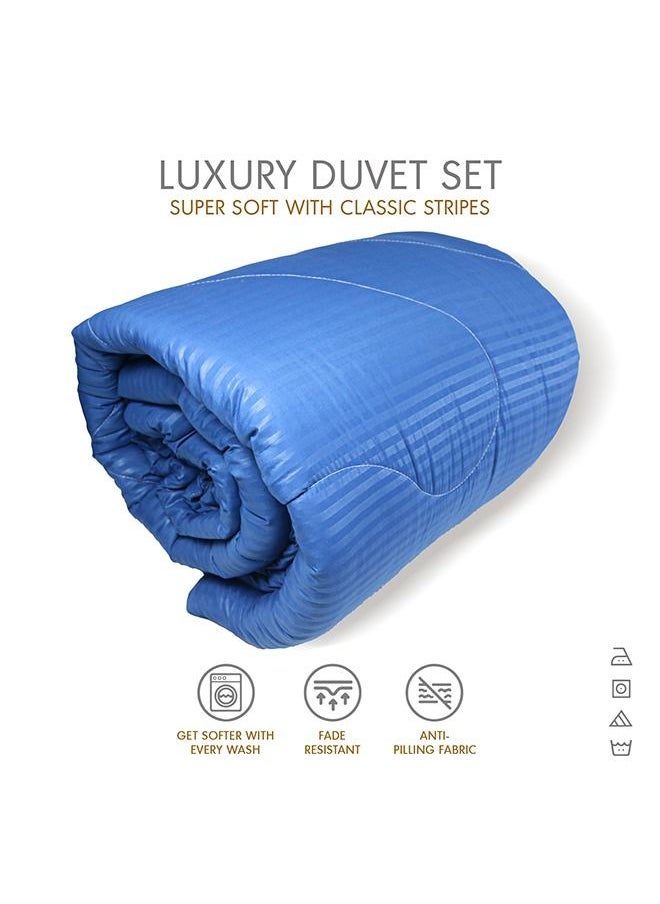 Hotel Linen Klub - Down Alternative Comforter  Set -Ultra Soft Brushed Stripe Microfiber Fabric, 200GSM Soft Fibersheet Filling, Size : King  240 x 260cm , Color: Royal Blue - Image 1