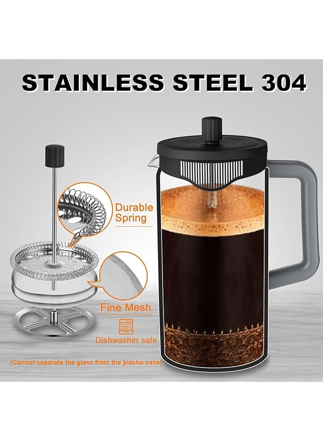 erorex French Press Coffee Maker 21 Oz Small Coffee Tea Press With Heat Resistant Borosilicate Glass 4 Level Filtration Systems Portable Coffee Pot For Home Gray And Black - Image 3
