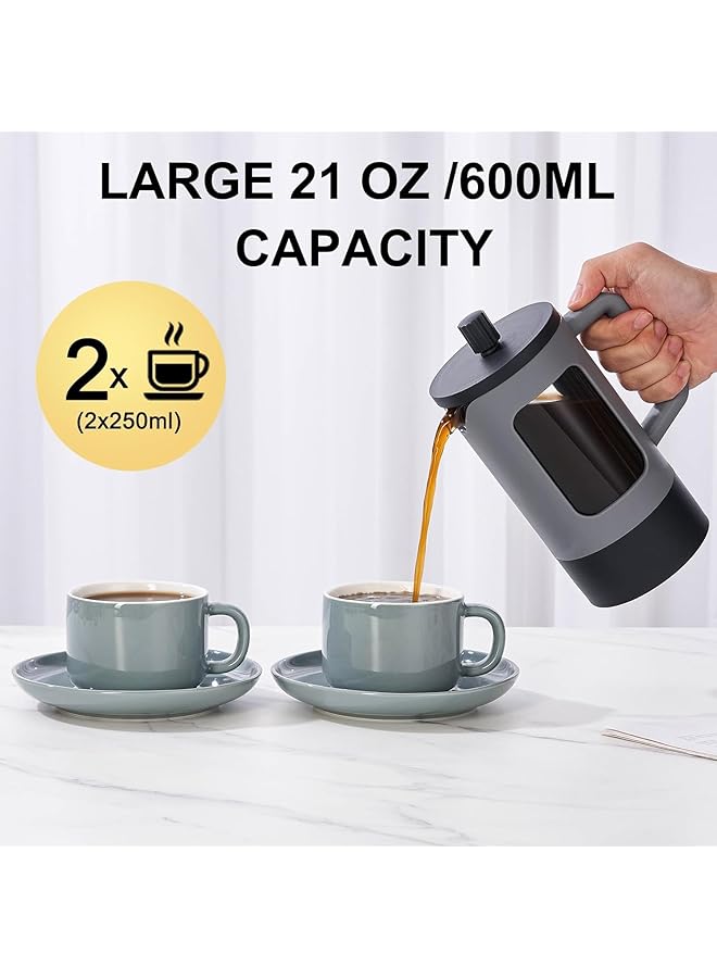 erorex French Press Coffee Maker 21 Oz Small Coffee Tea Press With Heat Resistant Borosilicate Glass 4 Level Filtration Systems Portable Coffee Pot For Home Gray And Black - Image 4