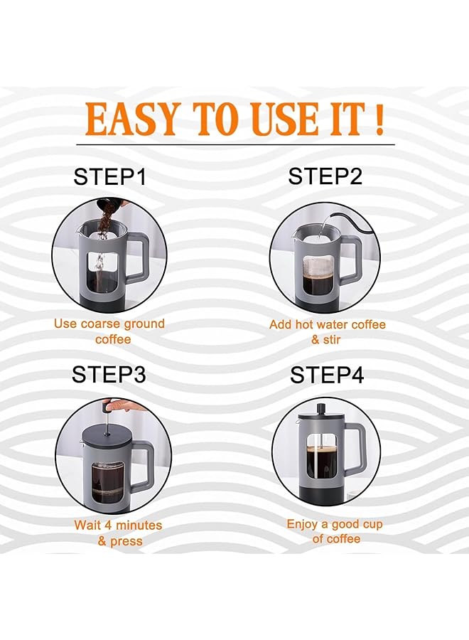 erorex French Press Coffee Maker 21 Oz Small Coffee Tea Press With Heat Resistant Borosilicate Glass 4 Level Filtration Systems Portable Coffee Pot For Home Gray And Black - Image 5
