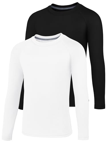 HXP Boys Compression Thermal Shirt Youth Long Sleeve Fleece Undershirts Kids Football Baseball Soccer Base Layer Color A M Black, White - Image 1