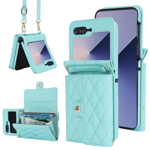 XIMAND for Samsung Galaxy Z Flip 6 Accordion Crossbody Wallet Case, 4 Card Slots, RFID Blocking, and Adjustable Strap - Stylish and Versatile Accessory for The Modern Chic Woman (Green) - Image 1