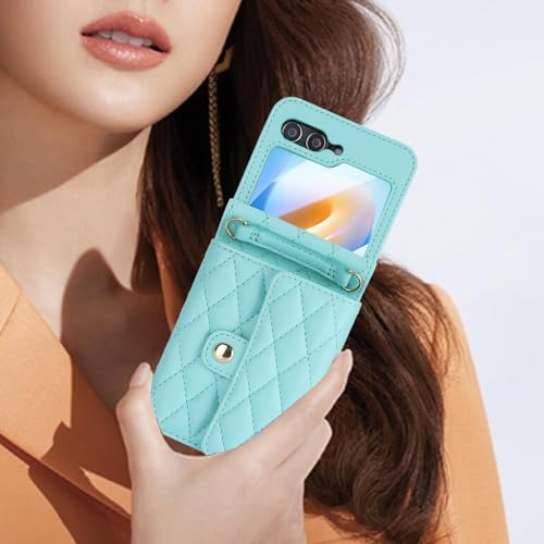 XIMAND for Samsung Galaxy Z Flip 6 Accordion Crossbody Wallet Case, 4 Card Slots, RFID Blocking, and Adjustable Strap - Stylish and Versatile Accessory for The Modern Chic Woman (Green) - Image 3