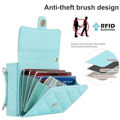 XIMAND for Samsung Galaxy Z Flip 6 Accordion Crossbody Wallet Case, 4 Card Slots, RFID Blocking, and Adjustable Strap - Stylish and Versatile Accessory for The Modern Chic Woman (Green) - Image 5