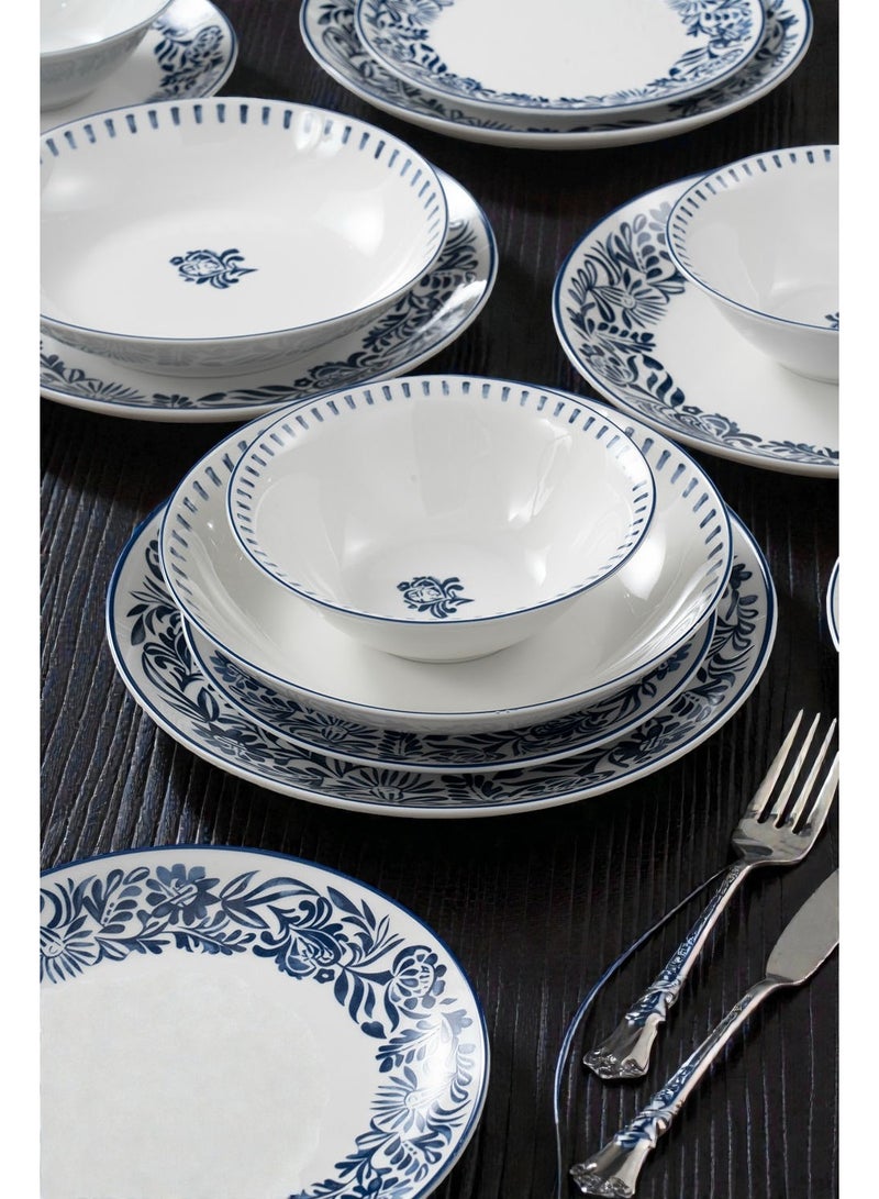 Noon East 16 piece Porcelain Dinnerware Set, Set for 4, Microwave & Dishwasher Safe, Blue Floral Design - Image 2
