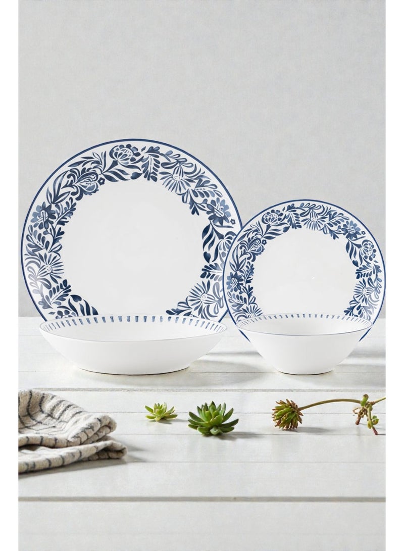 Noon East 16 piece Porcelain Dinnerware Set, Set for 4, Microwave & Dishwasher Safe, Blue Floral Design - Image 4