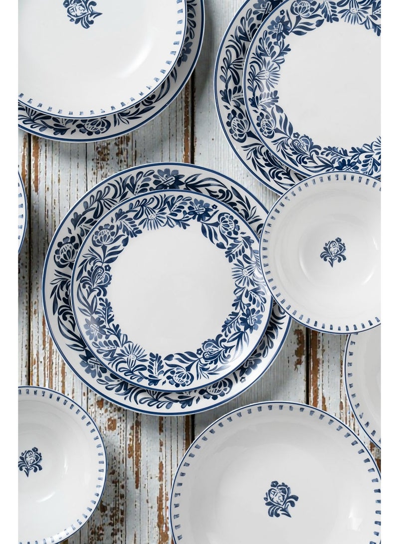 Noon East 16 piece Porcelain Dinnerware Set, Set for 4, Microwave & Dishwasher Safe, Blue Floral Design - Image 5