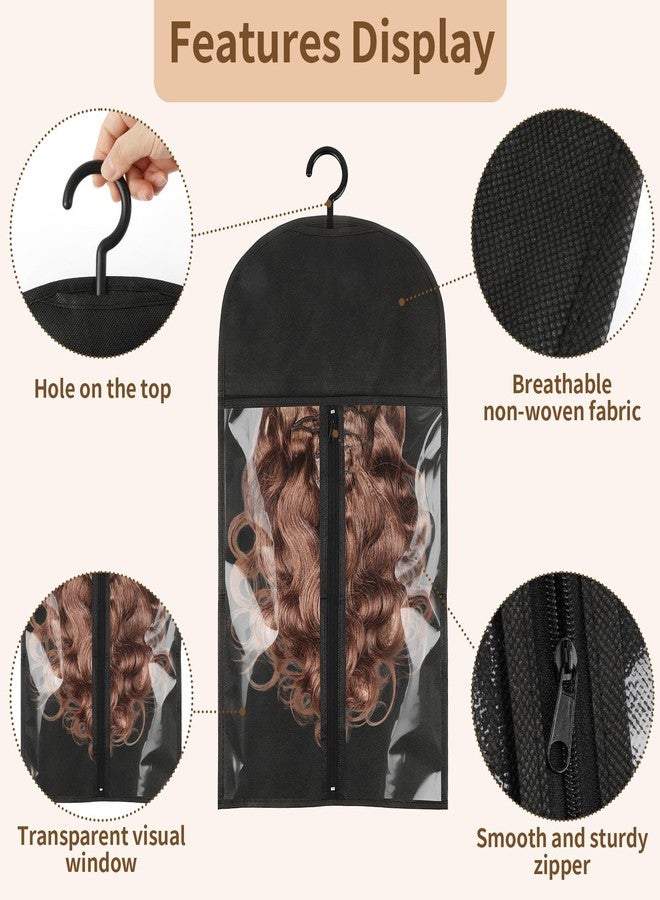 Opvixi Wig Storage Bags with Hanger, 3 pcs Portable Wig Bag, Hair Extension Holder, Black Hair Extension Storage for Multiple Wigs, Home Salon Travel (23.6 x 11.4 in) - Image 3