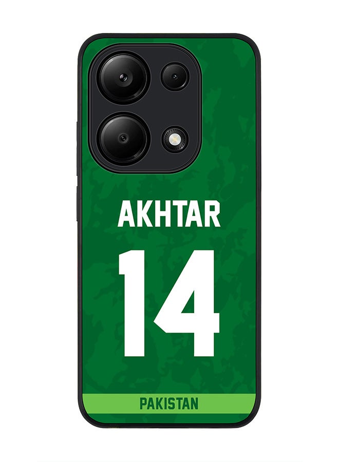Stylizedd Rugged Black Edge Case for Xiaomi Redmi Note 13 Pro 4G / Xiaomi Poco M6 Pro 4G, Slim Case Cover- Team Pakistan Shoaib Akhtar, Jersey No 14 - Image 1