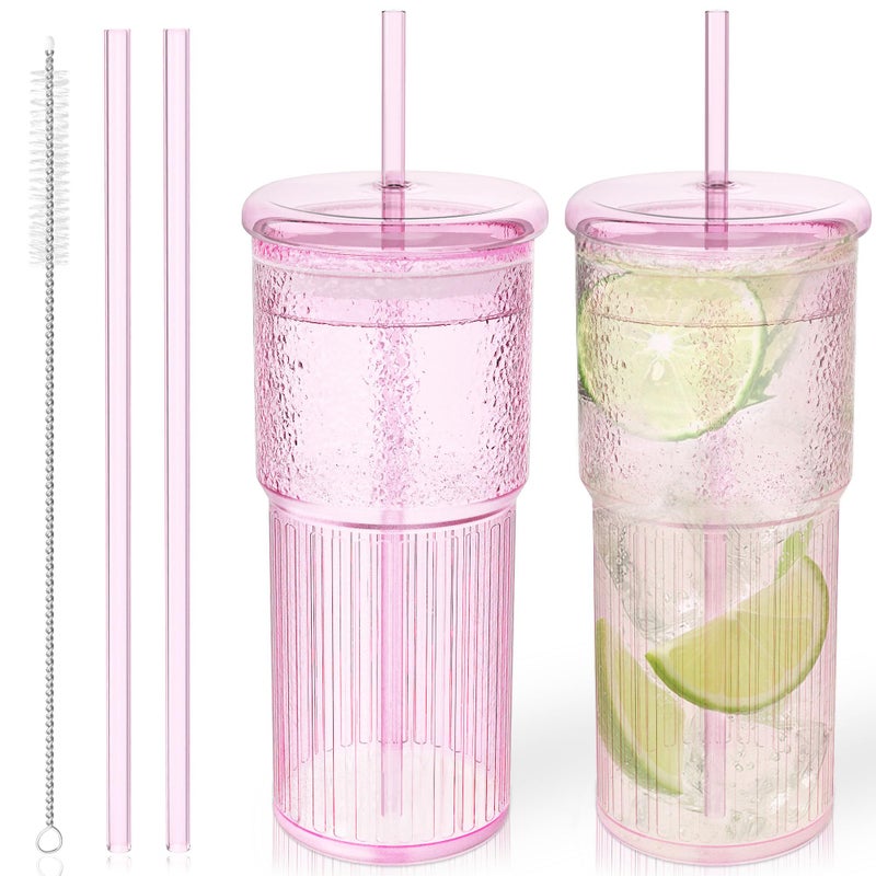 Luiaiog Glass Cups with Lids and Glass Straws High Borosilicate 20OZ Pink Tumblers 2Pcs for Coffee Tea Juice Smoothies Hot  Cold Drinks at HomeOffice