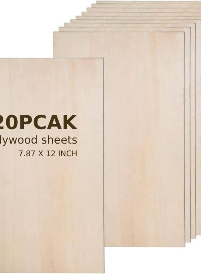 Thiecoc لوح خشب رقائقي 20 قطعة 12" × 8" × 1/12 بوصة أوراق خشب الباسود المثالية للفنون والحرف ومشاريع المدارس ومشاريع DIY، أوراق البتولا البلطيقية المثالية للحرق الخشبي...  - Image 1